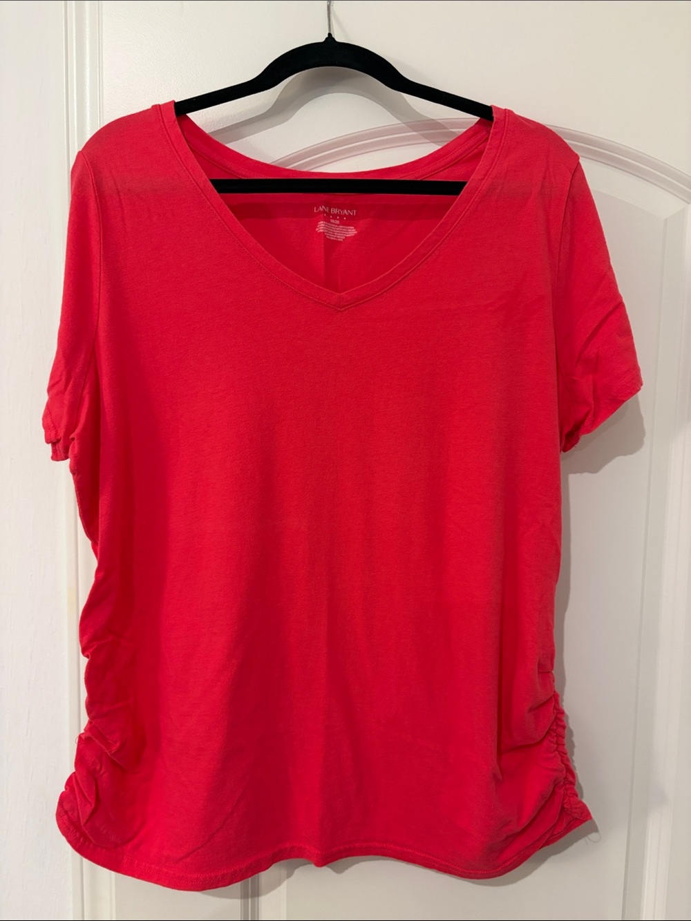 Lane Bryant V-Neck Short Sleeve Tee in Bright Coral Pink